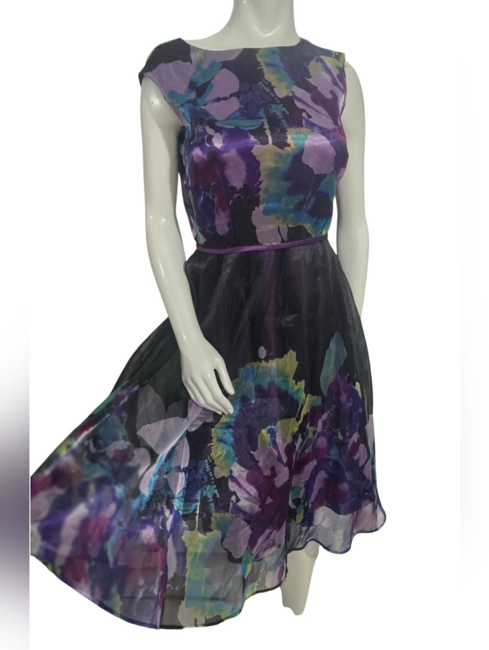 Tahari ASL Sleeveless Purple Floral Fit-and-Flare Dress Size 8 NWT - Picture 6 of 15